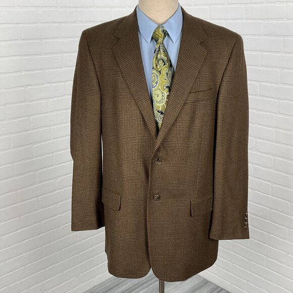 Evan Picone Blazer Men 43L Brown Green Purple Tan Plaid Wool Cashmere Jacket VTG - Picture 3 of 16